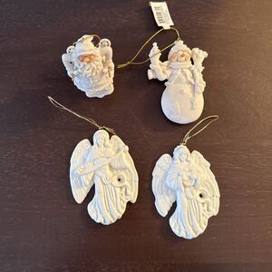 Vintage Ceramic Christmas Ornaments Lot of 4 Santa Skiing Angels Snowman